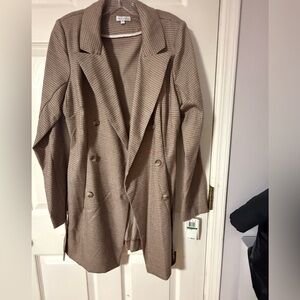 Liz Claiborne Tan Checked Double-Breasted Blazer